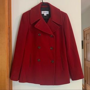 Red Calvin Klein Pea Coat